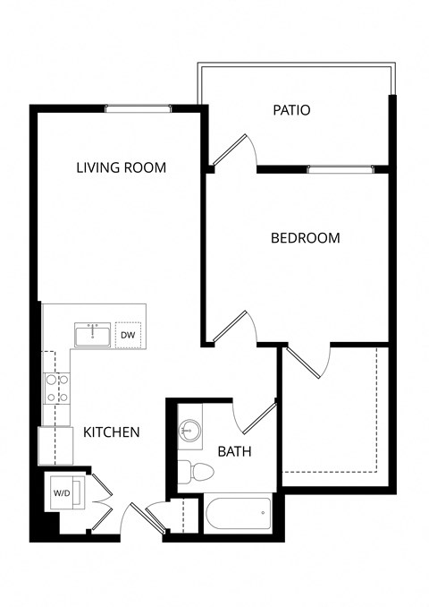Floor plan for 1 bed, 1 bath, 710 sqft